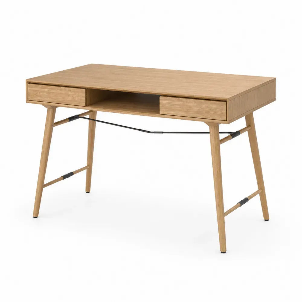 Schreibtisch mit 2 Schubladen MDF mit Melaminharzbeschichtung rechteckig eichefarben schwarz 110 x 55 x 76 cm