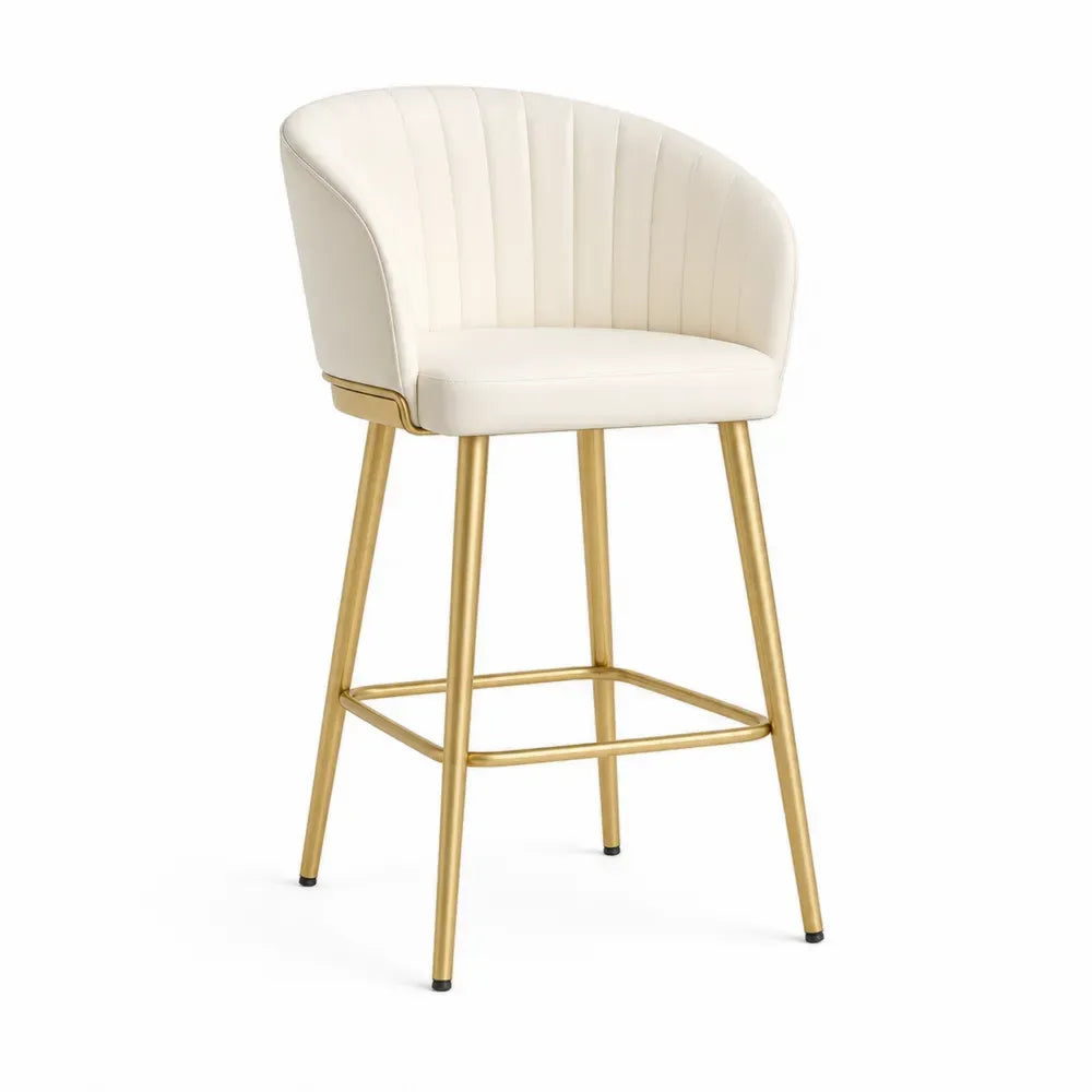 Barhocker mit Armlehnen gepolstert halbrunde Rückenlehne PU-Kunstleder Stahl Cremeweiß Goldfarben Schwarz 58 x 57 x 99 cm