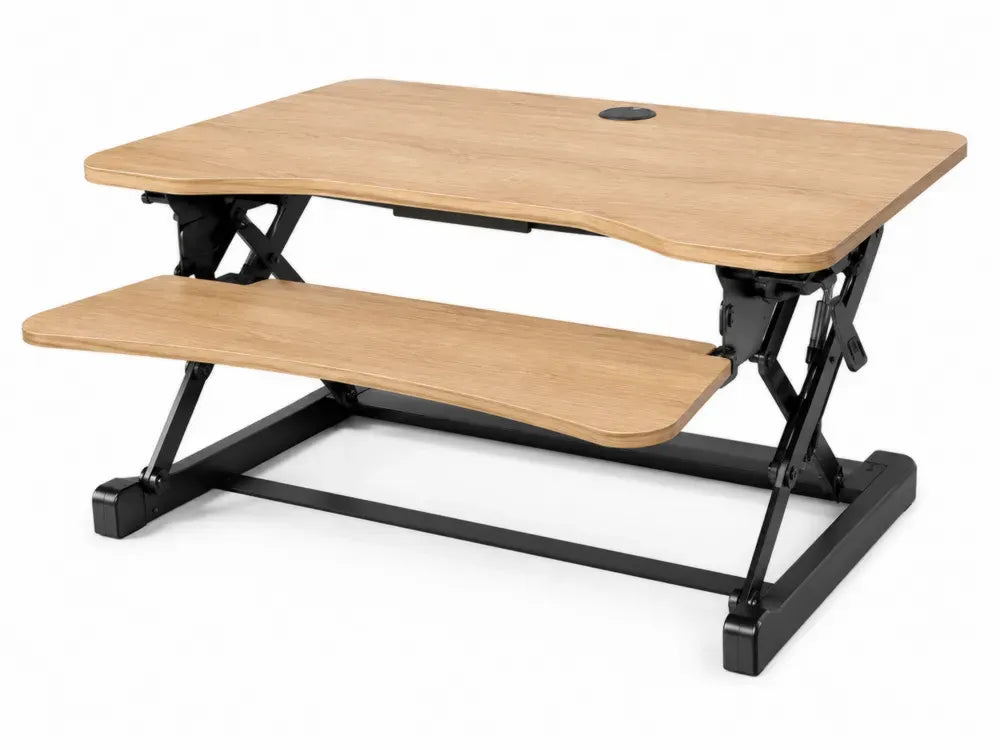 Schreibtischaufsatz höhenverstellbar rechteckig Eiche hell Schwarz 95 x 60 x 11 bis 50 cm MDF mit Stahlgestell