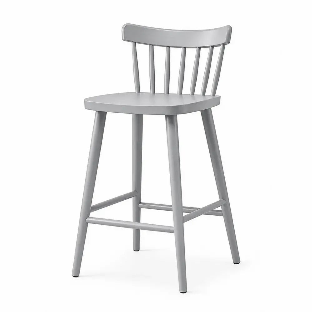 Barhocker mit Spindellehne Sitzhöhe 75 cm Kautschukholz Grau 50 x 49 x 101 cm