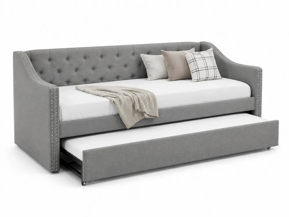 Tagesbett mit Ausziehbett gepolstert rechteckig Polyestergewebe Holzrahmen Stahl Grau Silberfarben Schwarz 217 x 98 x 88 cm