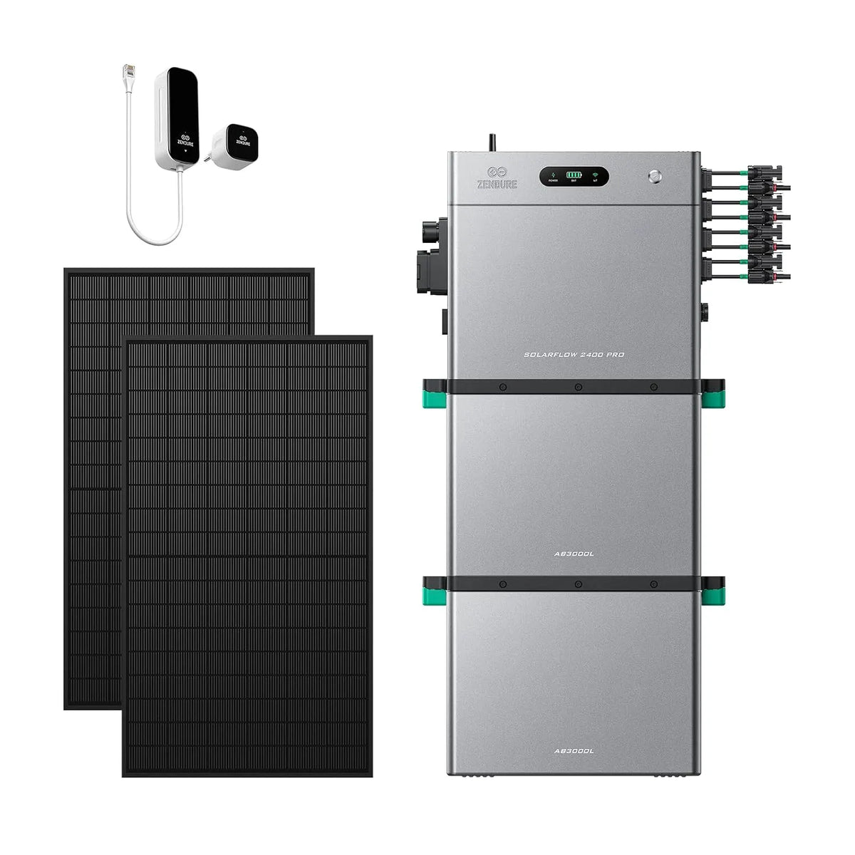 Meter, Zendure SF2400 AB3000L P1, 4800 W PV-ingang 3000 W DC + 1800 W AC, Uitbreidbaar met 16,8kWh, 2 450 W Bifaciale Panelen en 1 P1
