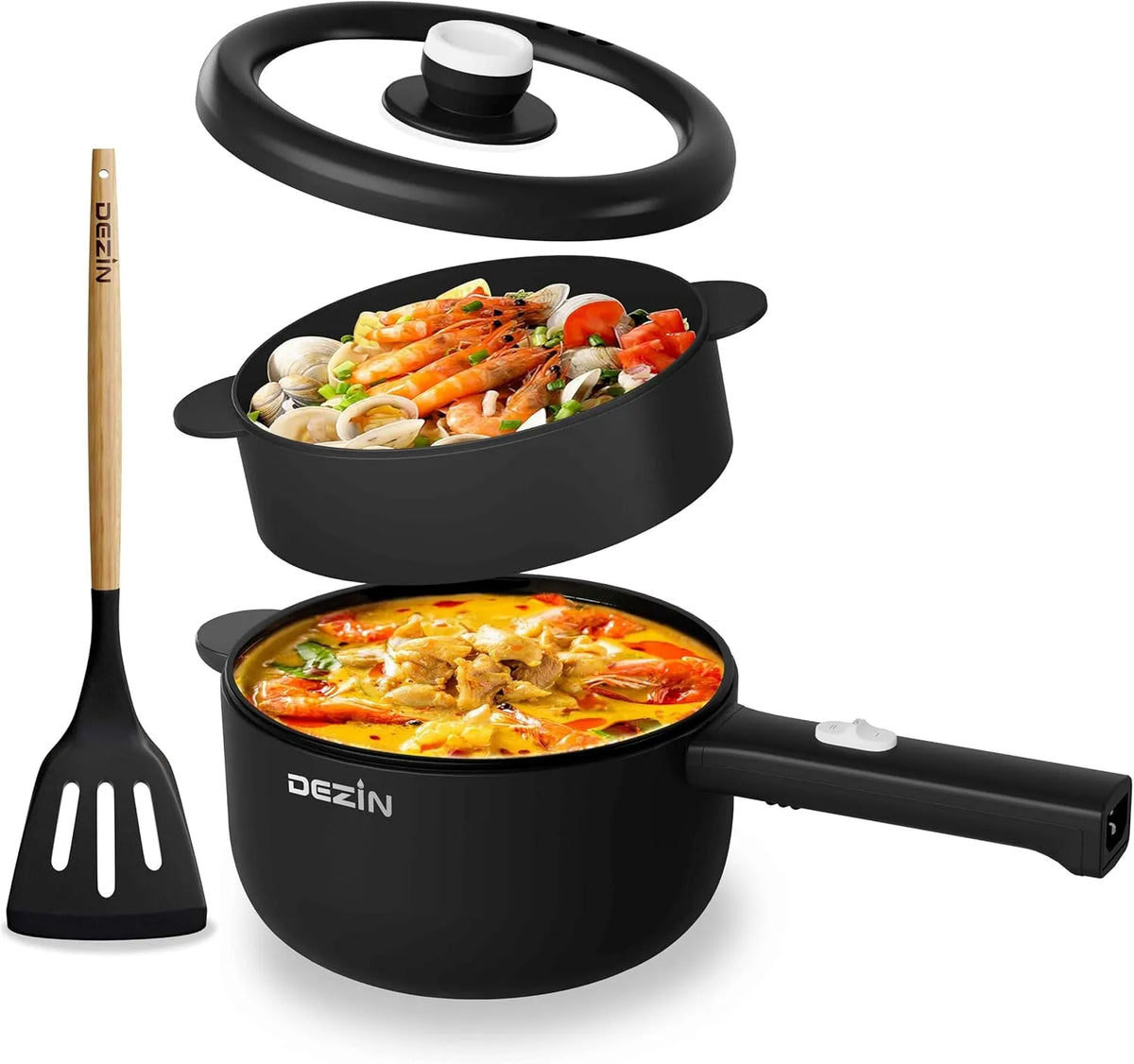 Dezin Elektrisch fornuis met 2L, 250 W en 600 W, 2L non-stick sauteerpan