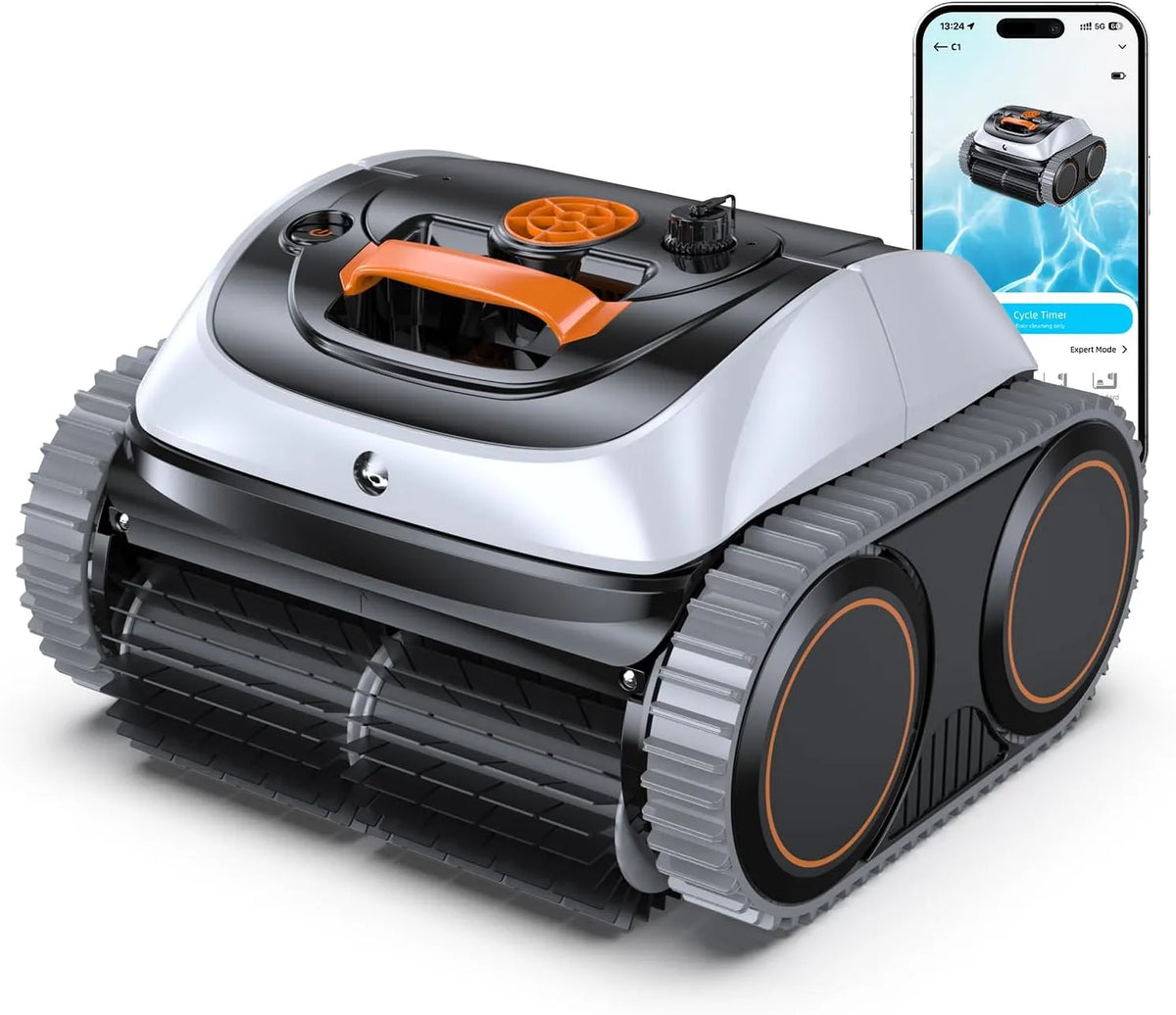 Robot, C1, WINNY zwembadreiniger C1 by Wybot Poolrobot, 210 min, muur en vloer, reinigt vloer en muren, zwart-oranje, accu, bereik van 210 m2