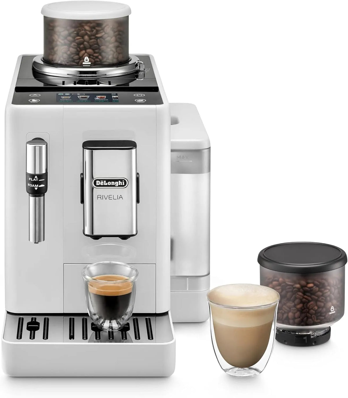De'Longhi, Espressomachine, EXAM440.35.W, 8 koffiedranken met één druk op de knop, 3,5 inch aanraakbediening, verwisselbare bonenhouder, extra