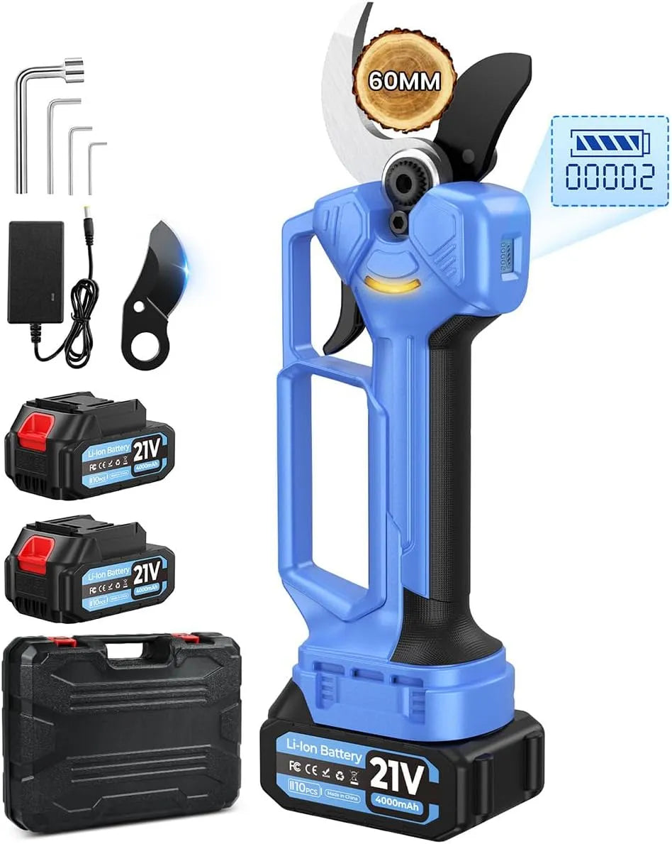 Elektrische snoeischaar, SK7-messen, 1500 W Elektrische Snoeischaar met 2 * 4.0Ah, Elektrische Draadloze Snoeischaar, 70 mm Mesopening & 60 mm
