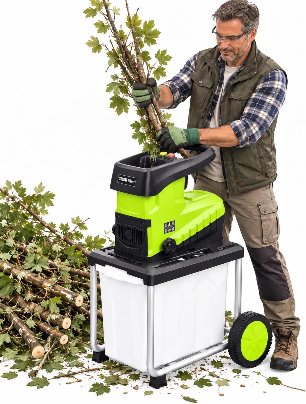 Tuinhakselaar met 2800 W, 59 x 45,5 x 55cm, 60L en 19–21kg, 2800 W Versnipperaar Voor Takken En Twijgen
