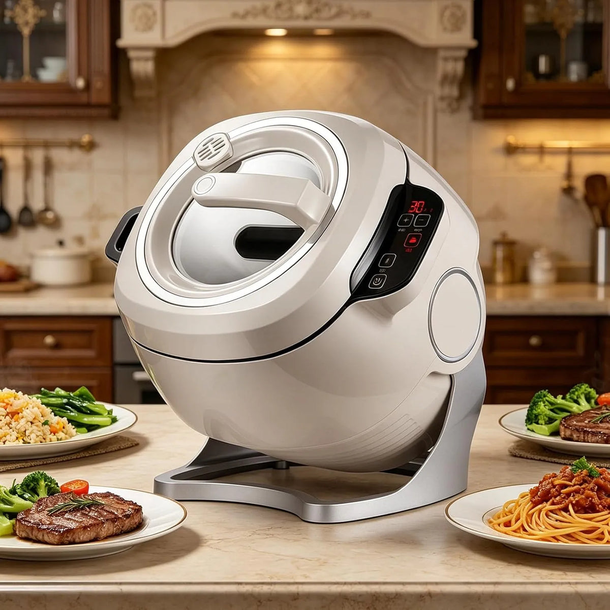 Handsfree Automatische Wokpan met 2000 W, 3 Standen en aanraakbediening