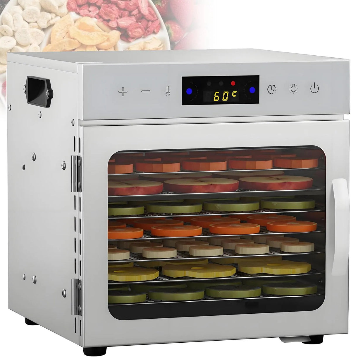 Droger, timer, 6/8/12/18-Tray voedsel- en gedroogde groentendroger, fruit- en groentedroger, 30-90°C