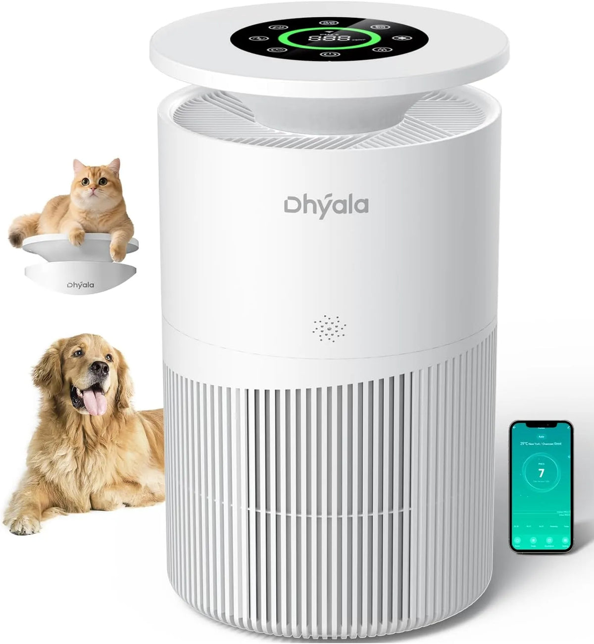 Luchtreiniger met 460 m3/h, 60 minuten, 24 V, 1-12 uur, wifi, HEPA-filter, geluidsarme werking en voor tapijt, harde vloeren en dierenharen