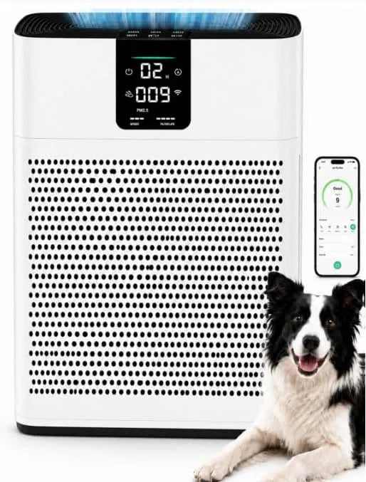 Luchtreiniger met 22 dB, app-bediening, HEPA-filter, geluidsarme werking en wit