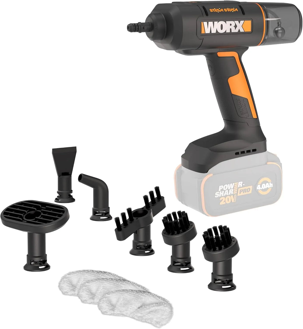Stoomreiniger, WORX WX770.9 WX770.9, 20 V MAX, 8 seconden voorverwarming, lichte en draagbare stoomreiniger voor thuis en auto, 18 V