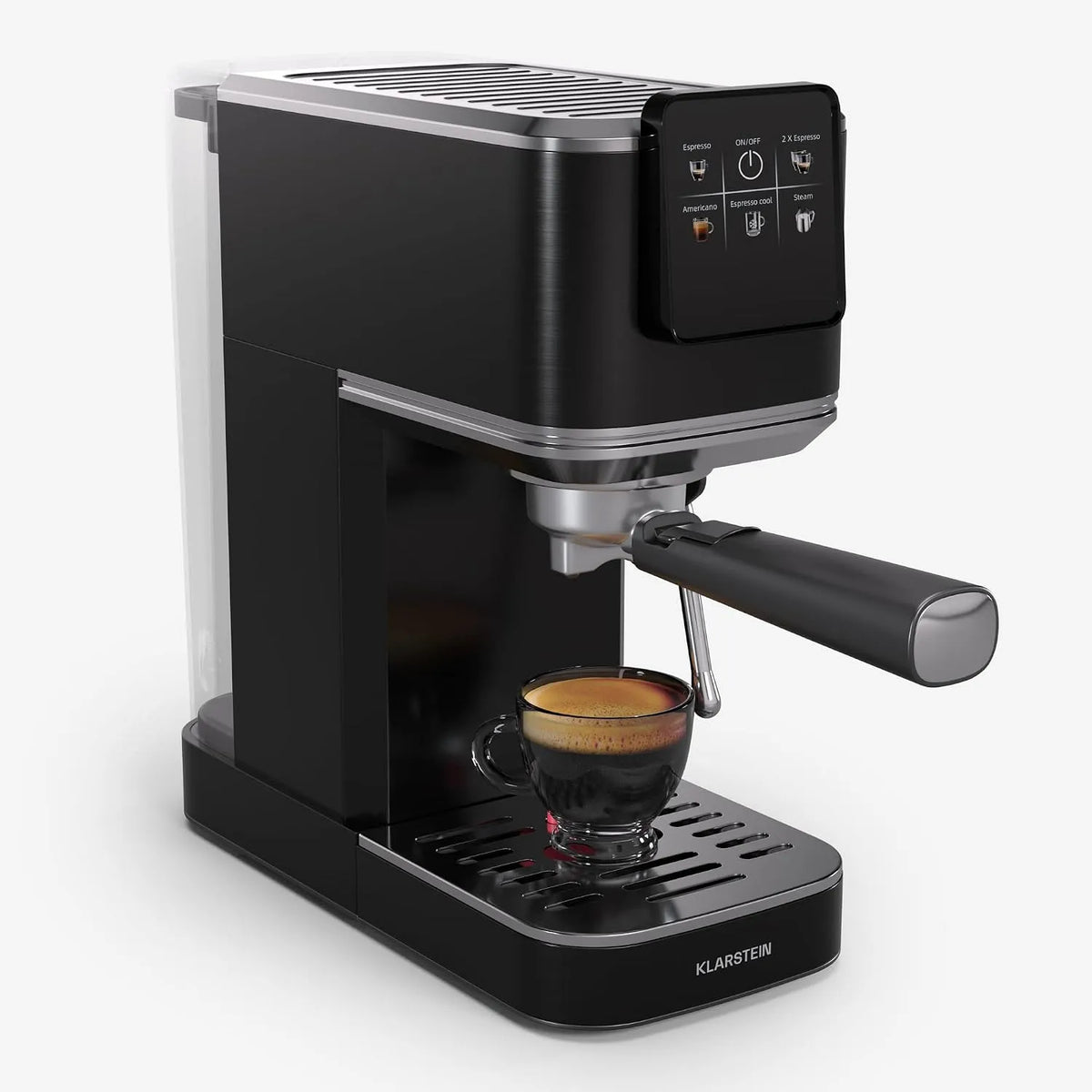 Espressomachine, 1350 W, Klarstein SteelPresso Slim Touch Espressomachine, 1,2 liter waterreservoir, stoompijpje, zwart, ruimtebesparend ontwerp