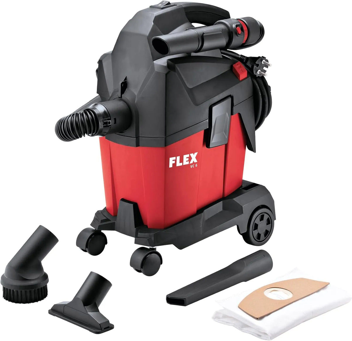 Stofzuiger, 6 L, rood, klasse L, ambachtelijke stofzuiger 532024, compacte stofzuiger met handmatige filterreiniging, werkplaatsstofzuiger, Flex
