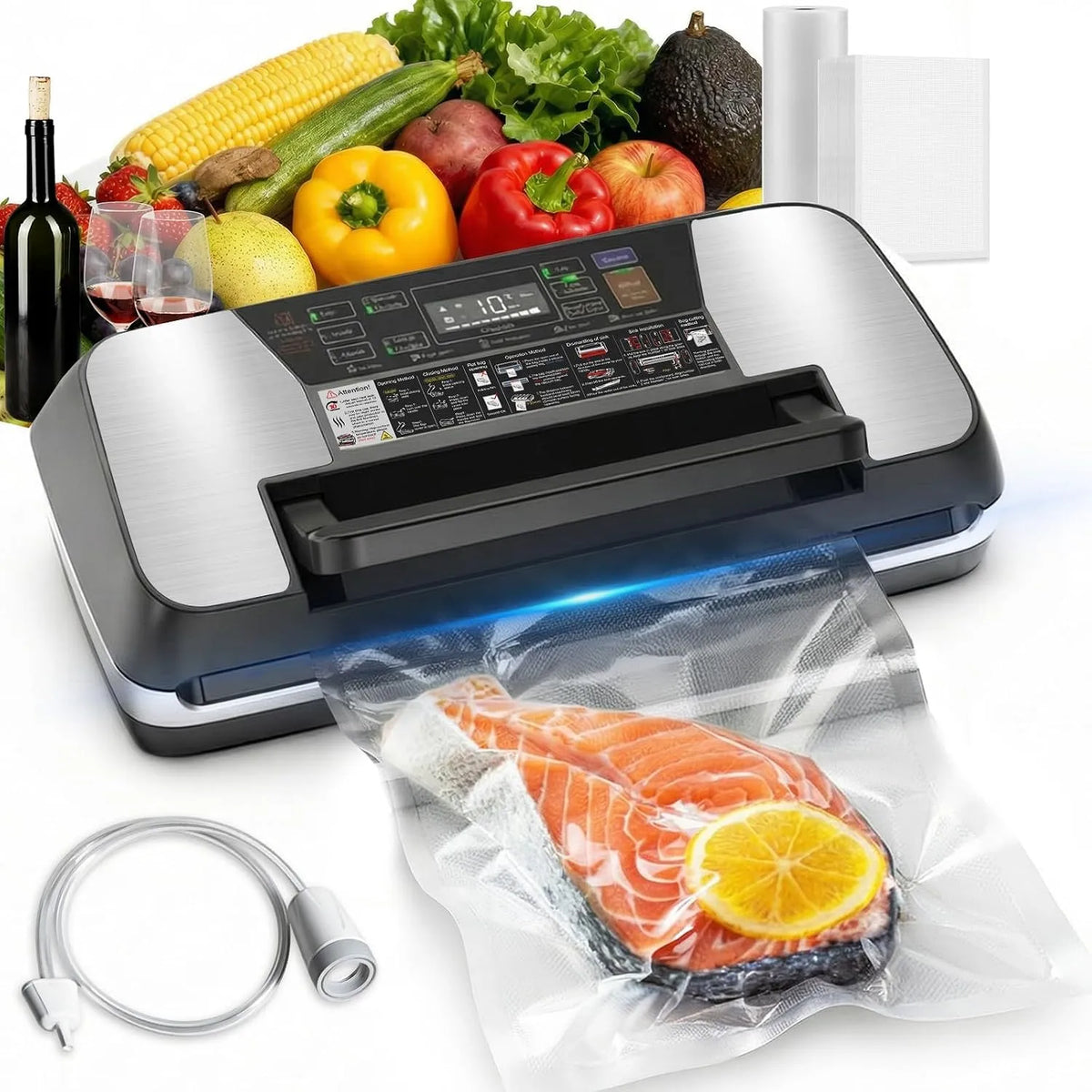 Vacuümsealer met 95 kPa, 12-in-1, 28 x 300 cm, 20 seconden, 230 W en digitaal display