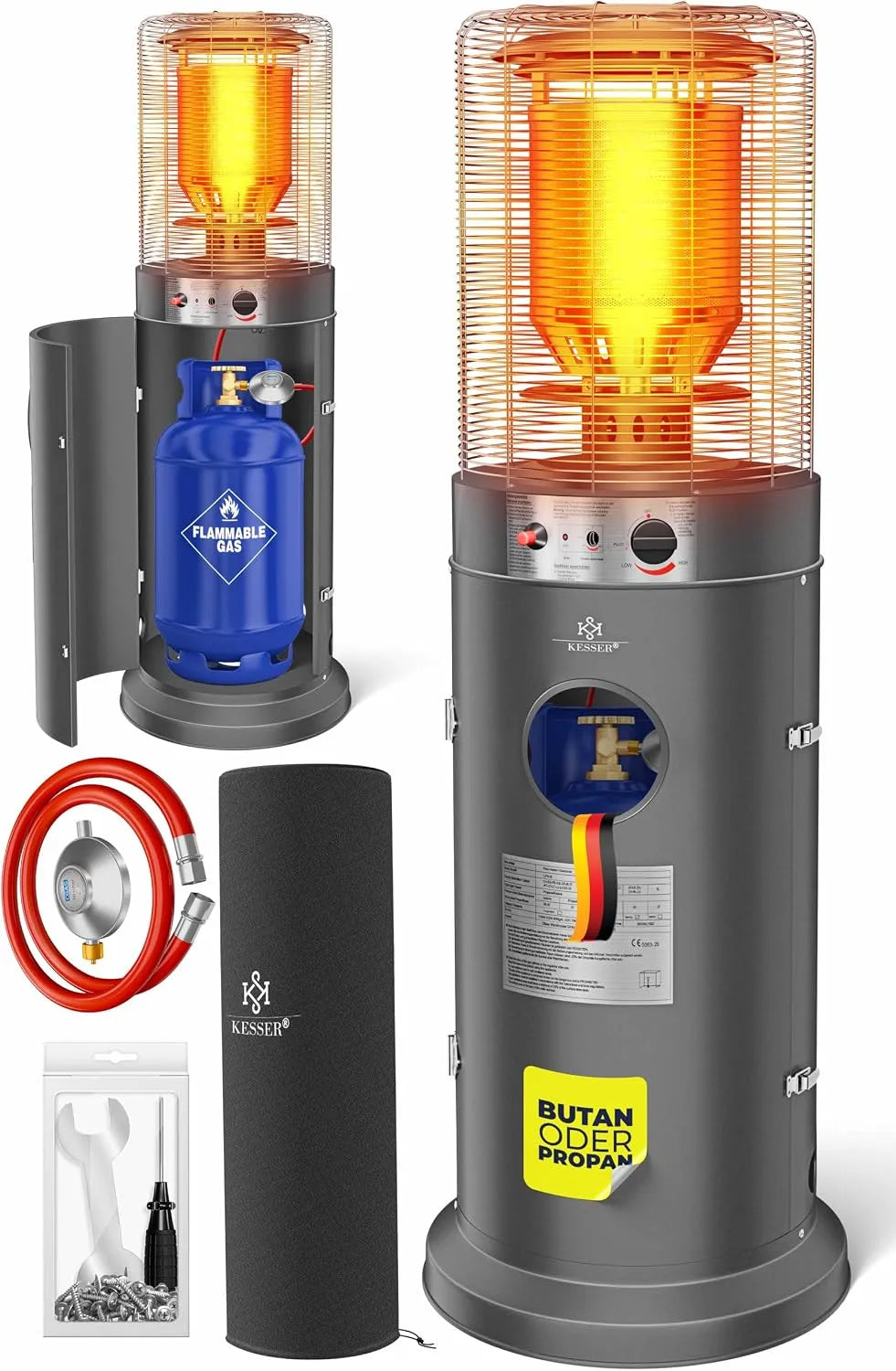 Warmtestraler KE12 met 10 kW, 143 cm en antraciet, terrasverwarming