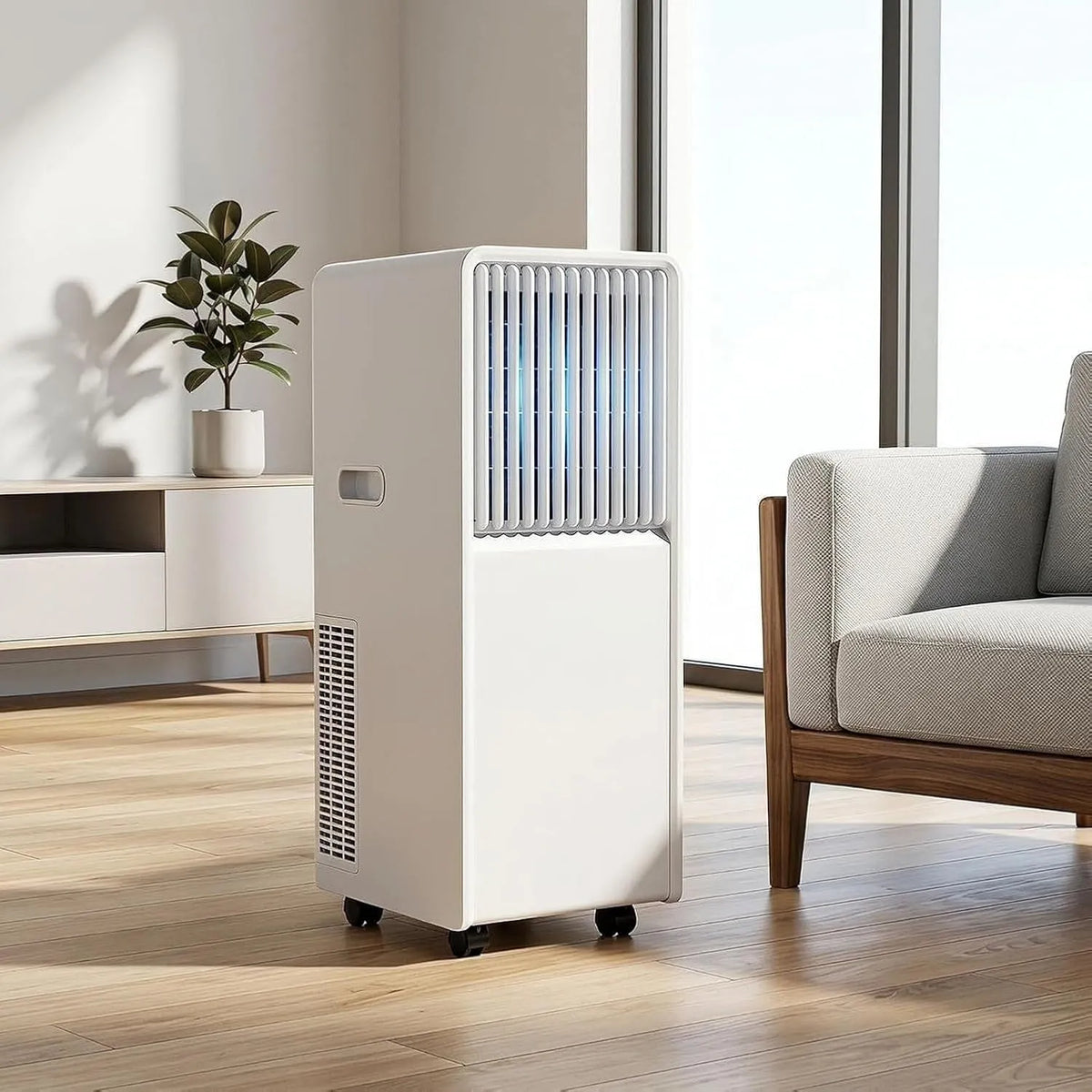 Mobiele airconditioner en Luchtontvochtiger, Mobiele Airco 14000 BTU, Slimme Airconditioner met Snelle Koeling, geluidsarm Slaapmodus, Raamkit