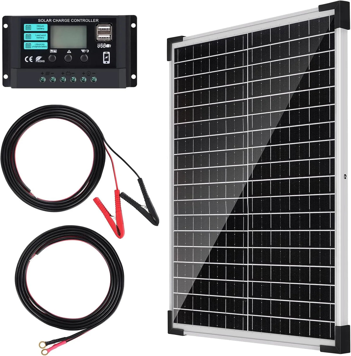 Verlengkabel, 25 W, 12V, boot, buiten het net, 10A zonne-laaddriver en verlengkabel, O-ringklemmen, camper