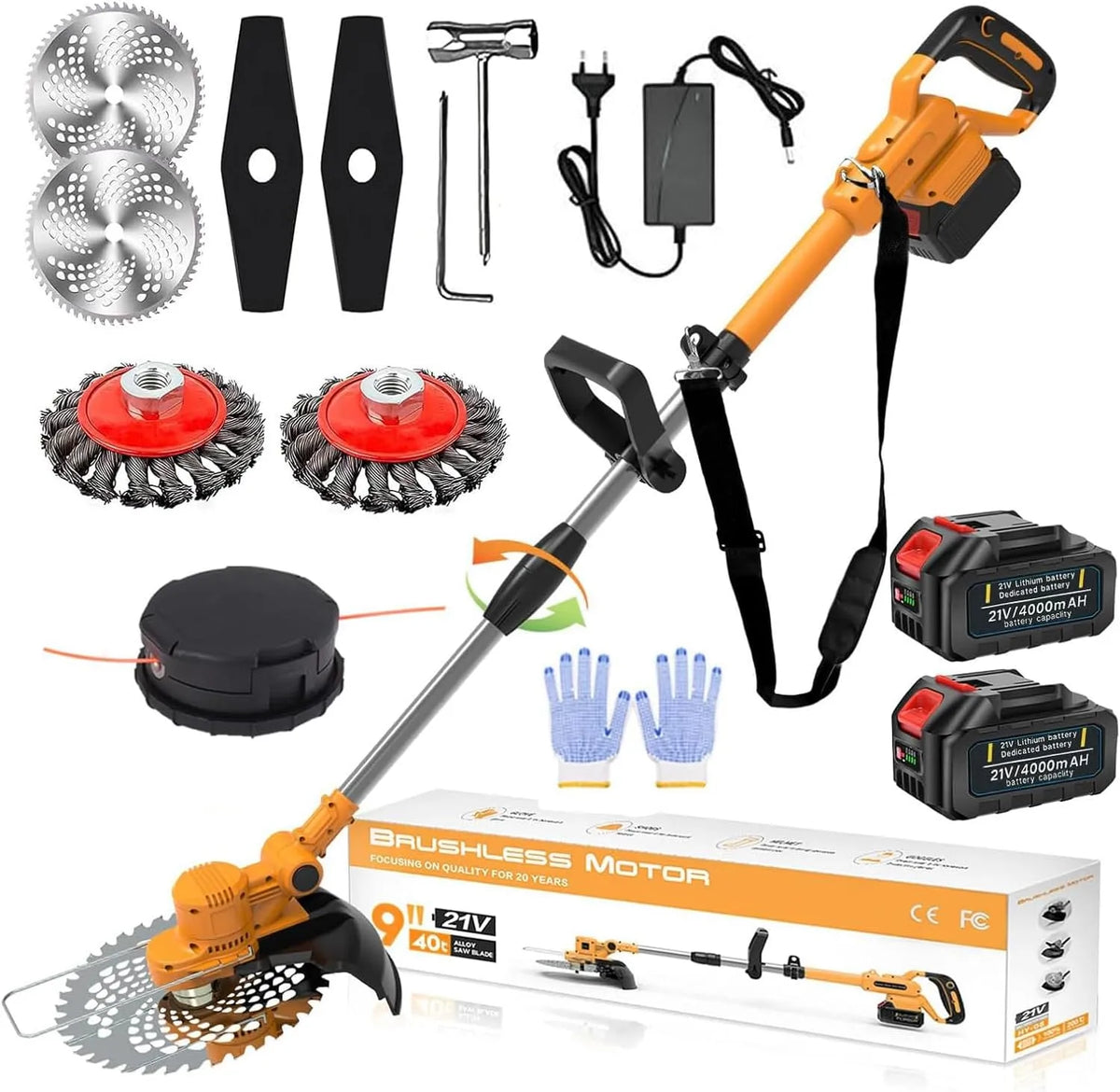 Grastrimmer, 21 V, 4-in-1 telescopische elektrische bosmaaier, draadloos, oranje