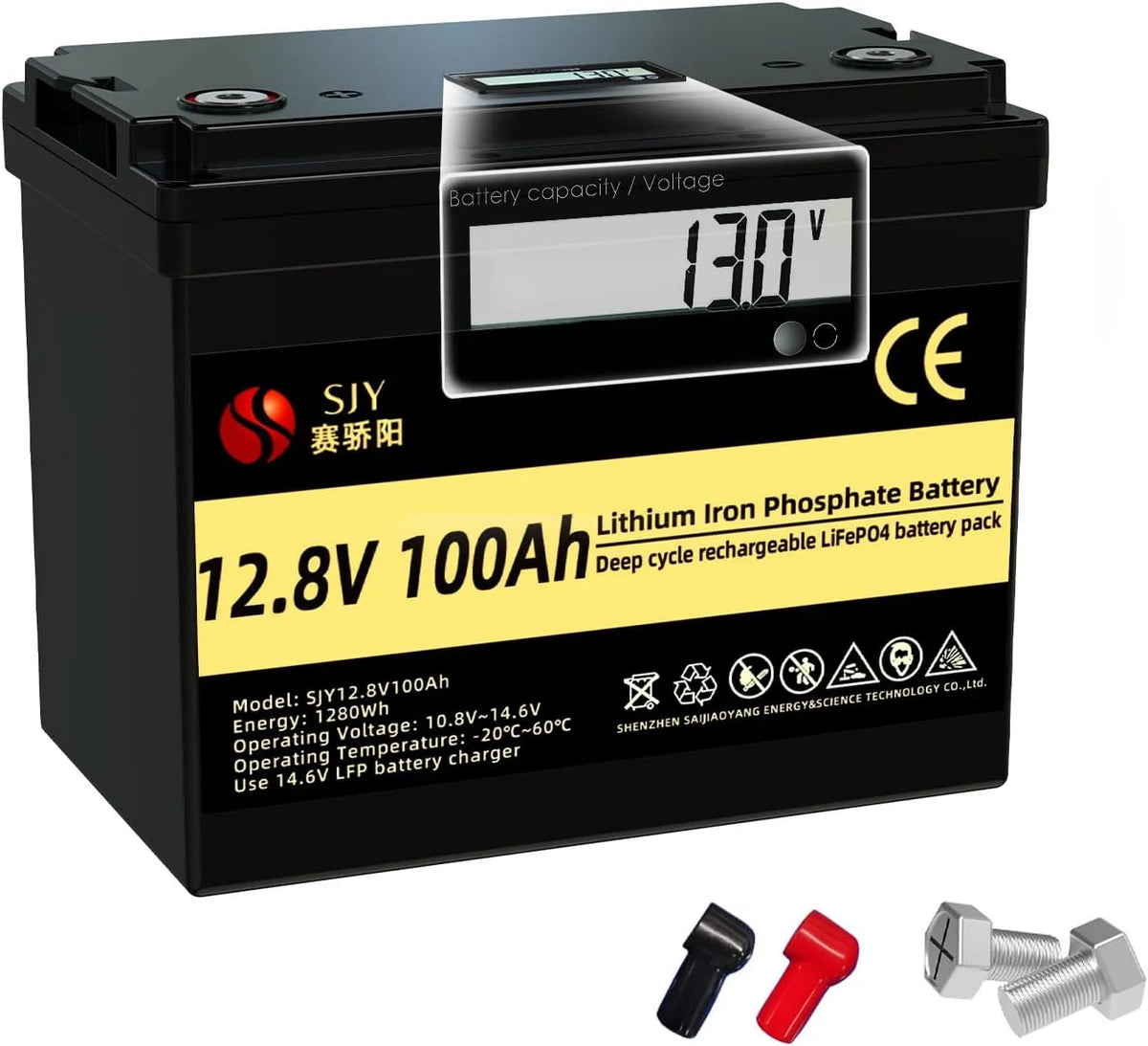 12V 100Ah LifePO4, Lithium Batterij met 100A BMS 10000 Diepe Cyclus Klasse A Batterij LiFePO4 met LCD Ideaal voor Off-Grid LifePO4 met 12V, digitaal