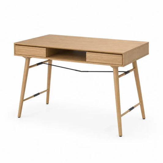 Schreibtisch mit 2 Schubladen MDF mit Melaminharzbeschichtung rechteckig eichefarben schwarz 110 x 55 x 76 cm