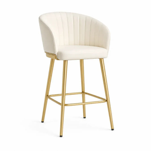Barhocker mit Armlehnen gepolstert halbrunde Rückenlehne PU-Kunstleder Stahl Cremeweiß Goldfarben Schwarz 58 x 57 x 99 cm