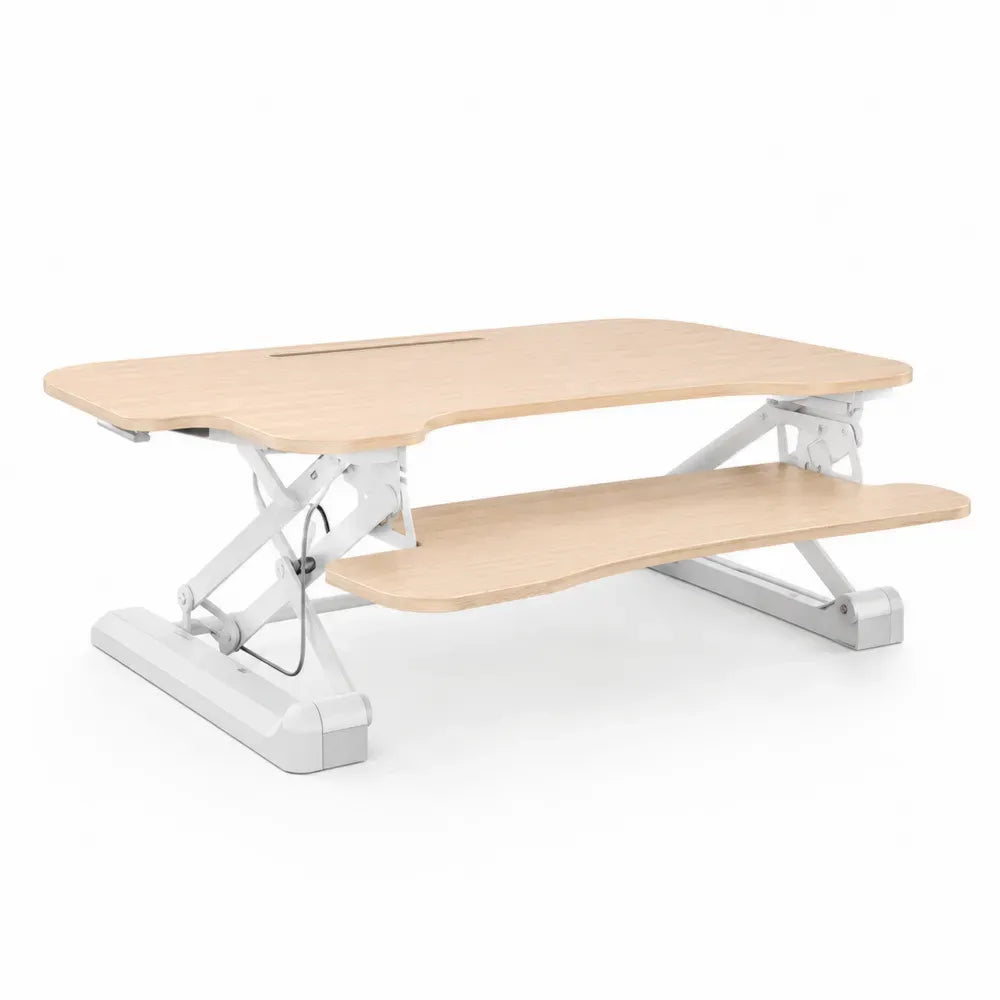 Höhenverstellbarer Schreibtischaufsatz 95 x 61 x 12-50 cm MDF Stahl rechteckig Naturholz Weiß