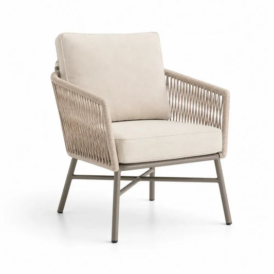 Garten Loungesessel mit Armlehnen Aluminiumrahmen PE-Seilgeflecht und Kissen Beige Taupe 72 x 76 x 78 cm