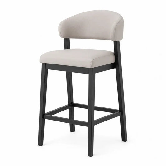 Barhocker mit gebogener Rückenlehne rechteckiger Sitzfläche Polyestergewebe Kautschukholz Cremeweiß Schwarz 50 x 55 x 91 cm