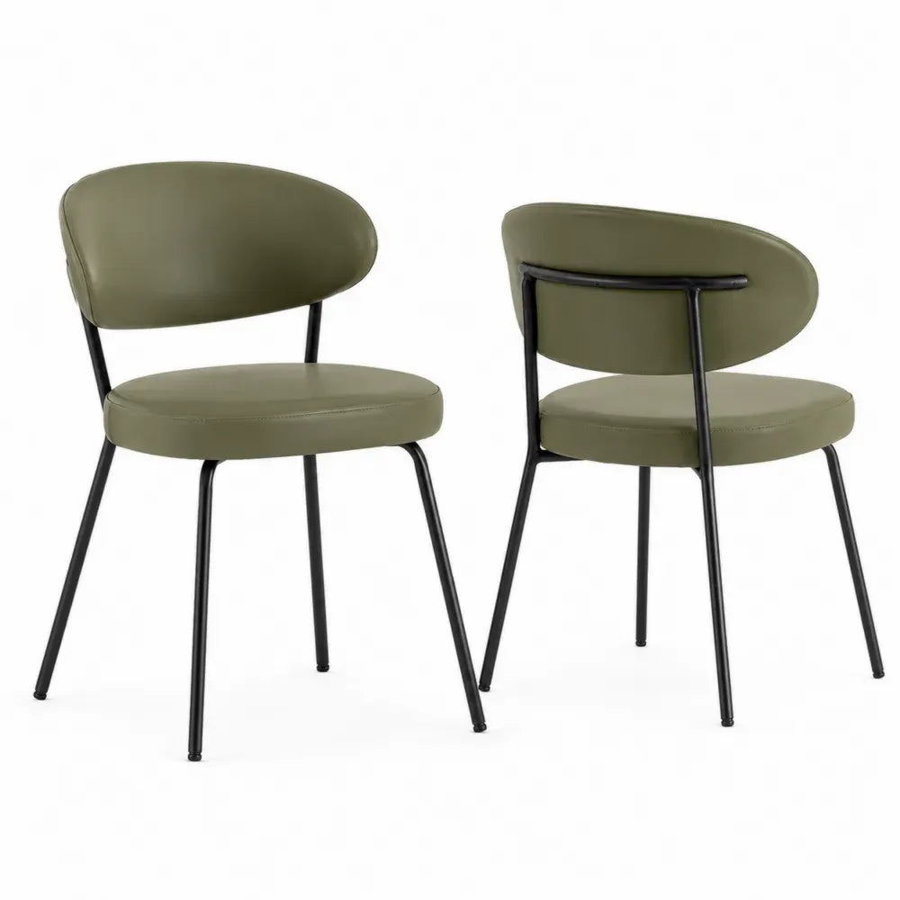Esszimmerstühle 2er Set gepolstert mit rundlicher Rückenlehne PU-Kunstleder Stahl Olivgrün Schwarz 55 x 57 x 78 cm