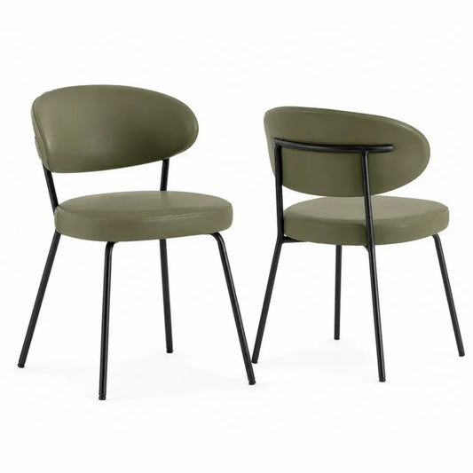 Esszimmerstühle 2er Set gepolstert mit rundlicher Rückenlehne PU-Kunstleder Stahl Olivgrün Schwarz 55 x 57 x 78 cm
