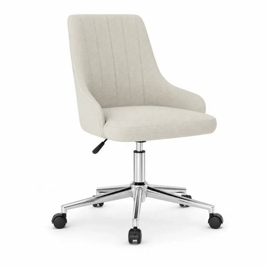 Bürostuhl Computerstuhl drehbar höhenverstellbar mit Fünfsternfuß Polyestergewebe verchromter Stahl cremeweiß 58 x 60 x 86-98 cm