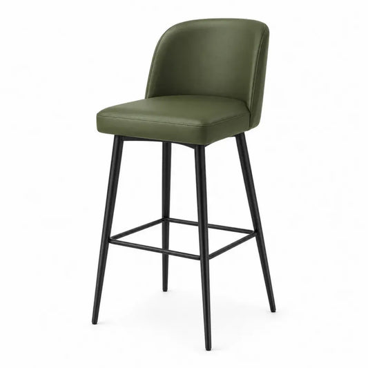 Barhocker mit Rückenlehne gepolstert PU-Kunstleder pulverbeschichteter Stahl Olivgrün Schwarz 47 x 52 x 101 cm