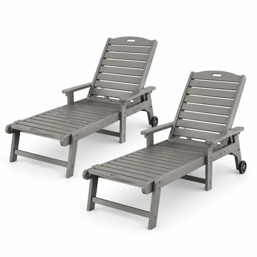 2er Set Gartenliegen mit Rollen verstellbarer Rückenlehne HDPE Kunststoff rechteckig grau 198 x 72 x 94 cm