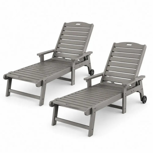 2er Set Gartenliegen mit Rollen verstellbarer Rückenlehne HDPE Kunststoff rechteckig grau 198 x 72 x 94 cm