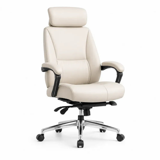 Bürostuhl Computerstuhl höhenverstellbar 68 x 72 x 118-128 cm PU-Kunstleder hohe Rückenlehne Fünf-Stern-Fußkreuz Beige Silberfarben Schwarz
