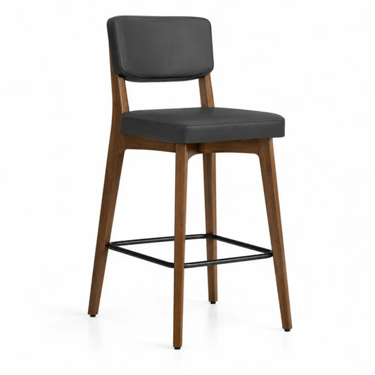 Barhocker mit Rückenlehne Sitzhöhe 75 cm PU-Leder Kautschukholz Stahl Schwarz Walnussbraun 49 x 52 x 103 cm