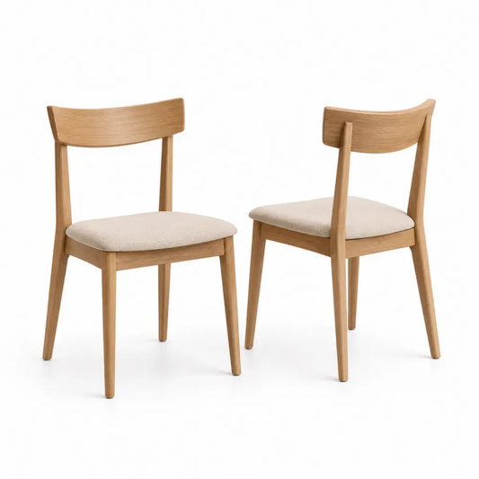 Esszimmerstühle 2er Set gepolstert mit gebogener Rückenlehne Kautschukholz Polyestergewebe Naturfarben Beige 48 x 53 x 79 cm