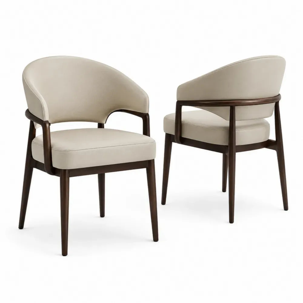 2er Set Esszimmerstühle mit Armlehnen PU-Leder Kautschukholz Beige Dunkelbraun 58 x 59 x 76 cm