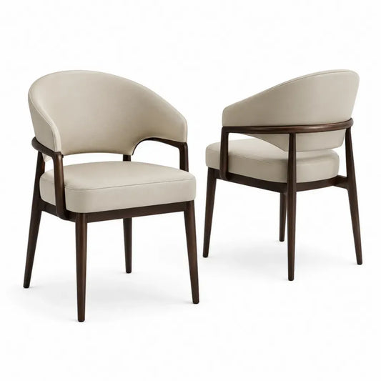 2er Set Esszimmerstühle mit Armlehnen PU-Leder Kautschukholz Beige Dunkelbraun 58 x 59 x 76 cm
