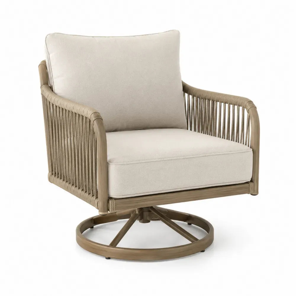 Gartenstuhl Lounge-Sessel drehbar mit Armlehnen und Kissen 74 x 78 x 85 cm PE-Rattan Aluminiumrahmen Beige Naturbeige Taupe