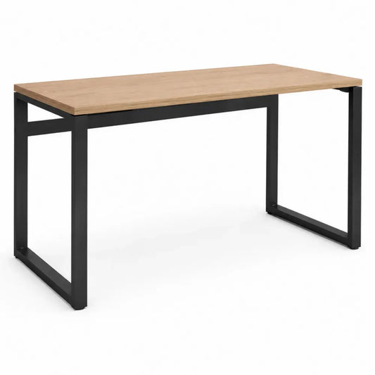 Schreibtisch 120 x 60 x 75 cm MDF mit Eichenholzfurnier Stahl rechteckig Naturholz Schwarz
