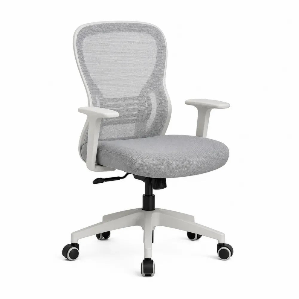 Bürostuhl Computerstuhl höhenverstellbar drehbar mit Armlehnen Netzrücken Polyestergewebe PP Stahl Grau Weiß Schwarz 62 x 60 x 92-104 cm
