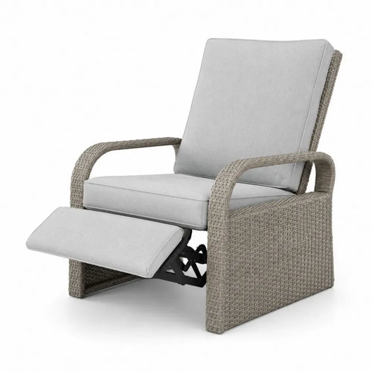 Gartenstuhl Relaxsessel verstellbar mit Fußstütze PE Rattan Stahlrahmen Polyesterkissen hellgrau naturgrau schwarz 75 x 92 bis 145 x 100 cm