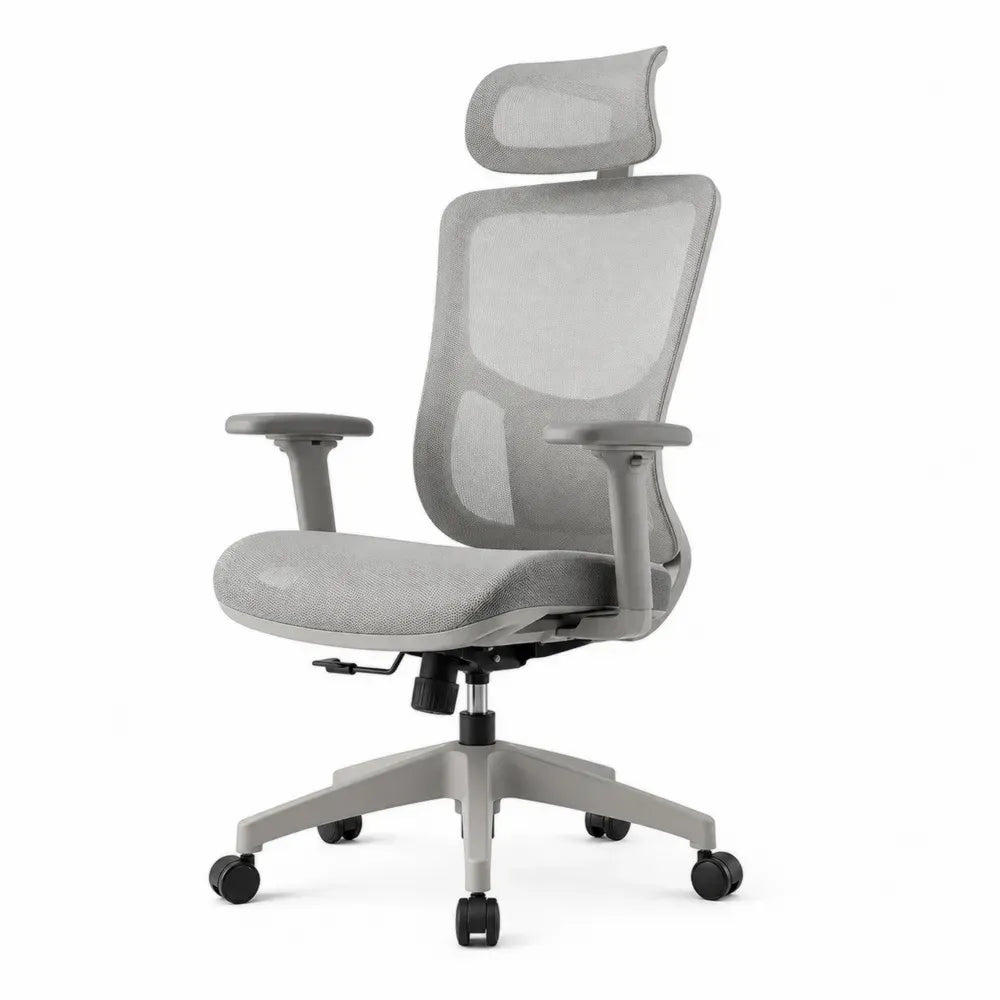 Drehbarer Bürostuhl mit hoher Rückenlehne Kopfstütze Netzgewebe grau 65 x 66 x 116 bis 126 cm