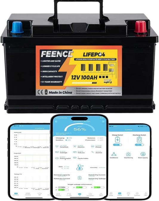 Mini formaat LifePO4-accu met 100 Ah, lithiumbatterij met 100 A BMS, 12 V, Mini formaat LifePO4-accu en marine, 15000 cycli en 10 jaar levensduur