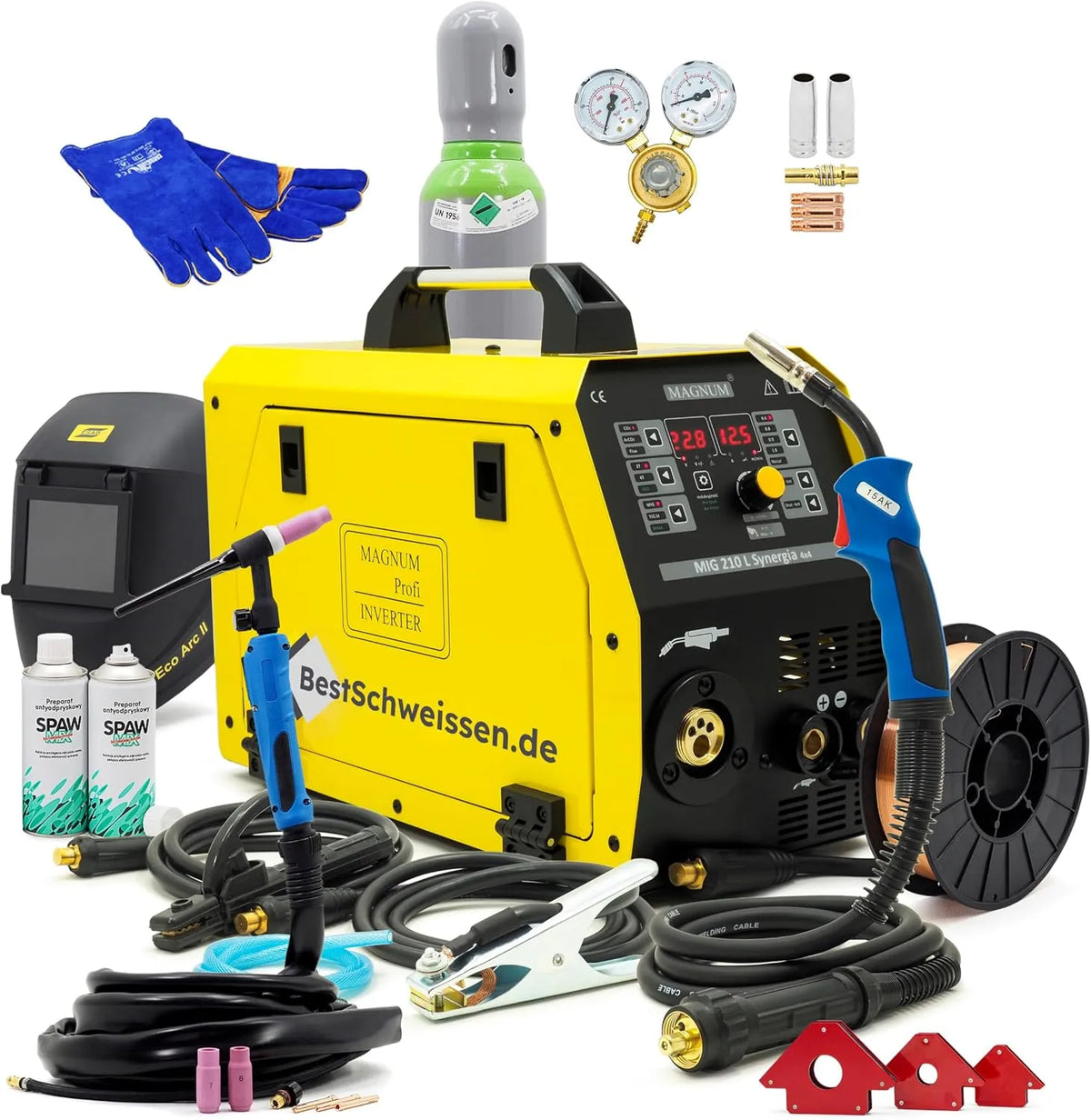 Lasapparaat, x4, MIG/MAG/TIG/MMA, 210L, 200A, 230V, synergische besturing