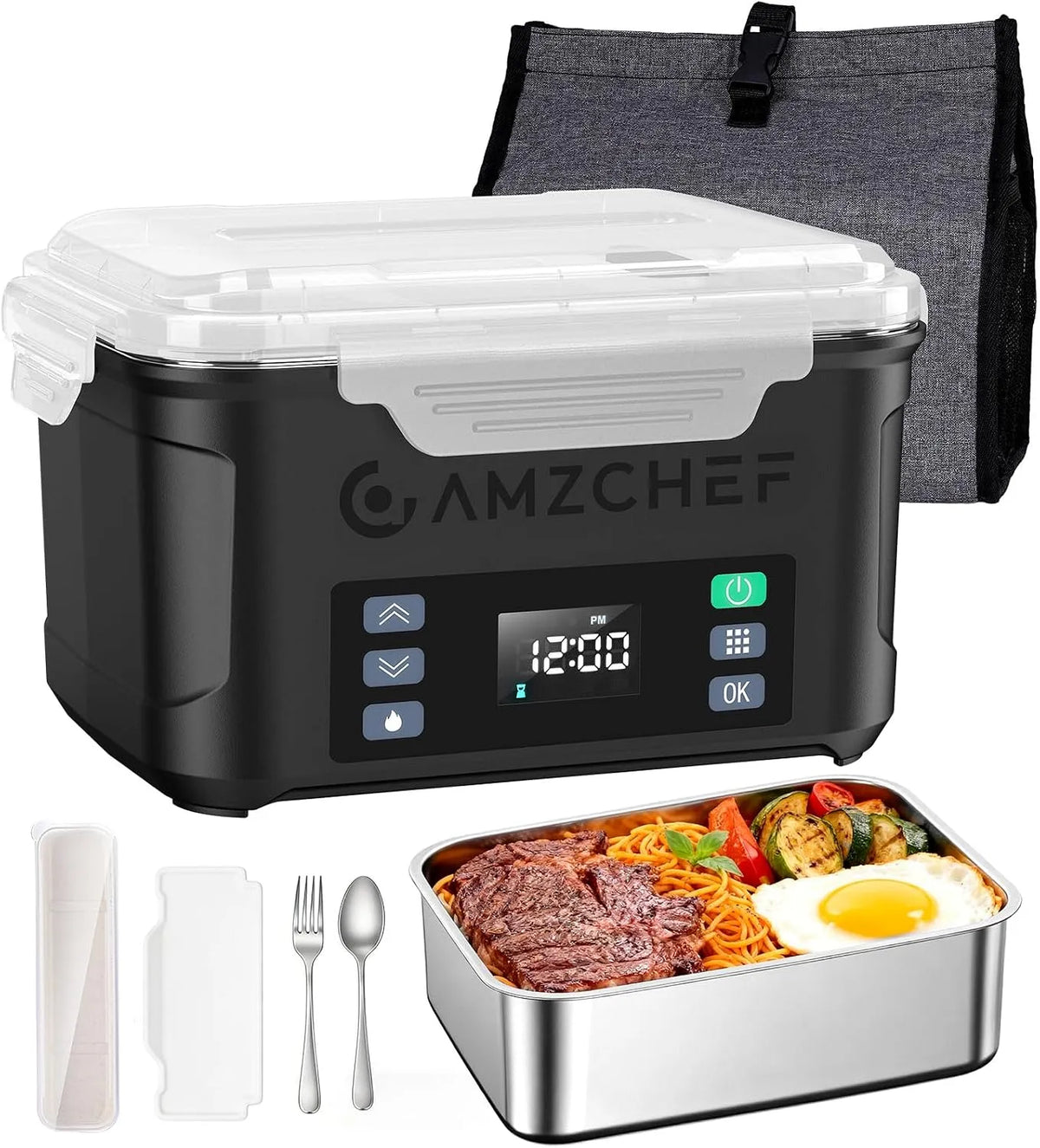 AMZCHEF elektrisch uitgevoerde lunchbox, zwart