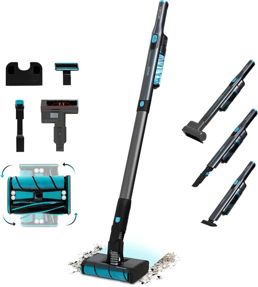 Stofzuiger, 210 W, 2-in-1, 45 min autonomie, dubbele borstel, gemotoriseerde, digitale borstelloze 20 kPa, omnidirectionele borstelkop, cyclonic