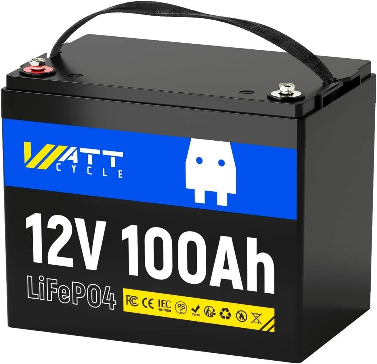 Wattcycle LiFePO4 Accu 12V 100Ah LiFePO4 met 12V en 100Ah, BCI Gruppe 24, 15.000 Cycli